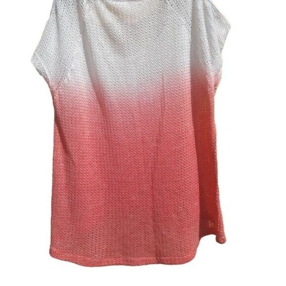 Vintage 90's Top Cold Shoulder Lightweight Knit Dip Dyed Ombre White Coral S - Picture 4 of 7